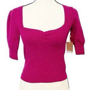 NWT Forever 21 Pink 3/4 Sleeve Ribbed Knit Sweetheart Crop Top Size S